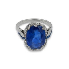 Art Deco AGL 6.76 carat Burma No Heat sapphire diamond ring