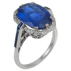 Art Deco AGL 6.76 carat Burma No Heat sapphire diamond ring