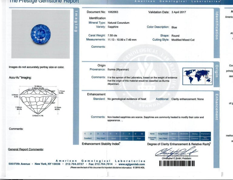 Art Deco AGL 7.50 Carat Burma No Heat Sapphire Diamond Platinum Ring at ...