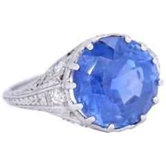 Art Deco AGL 7.50 Carat Burma No Heat Sapphire Diamond Platinum Ring