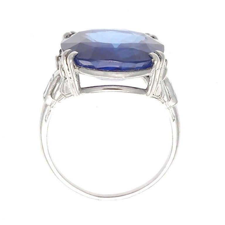 Women's Art Deco AGL Certified 14.33 Carat Royal Blue Sapphire Diamond Platinum Ring