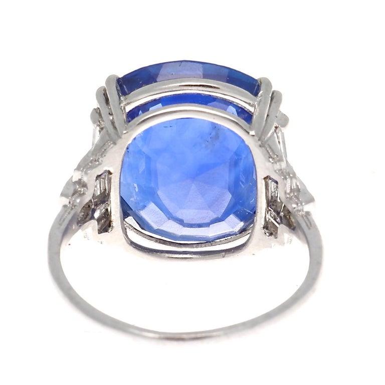 Art Deco AGL Certified 14.33 Carat Royal Blue Sapphire Diamond Platinum Ring 1