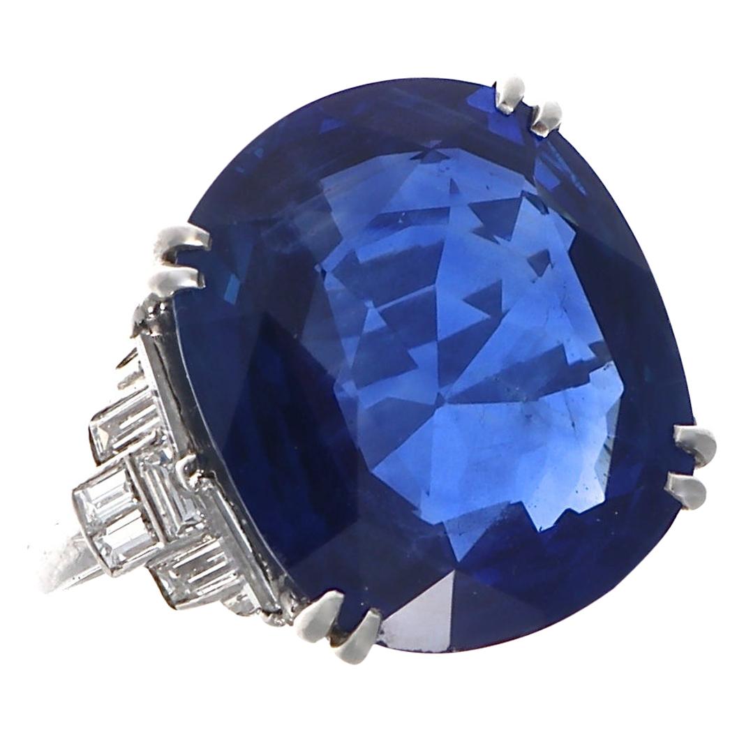 Art Deco AGL Certified 14.33 Carat Royal Blue Sapphire Diamond Platinum Ring