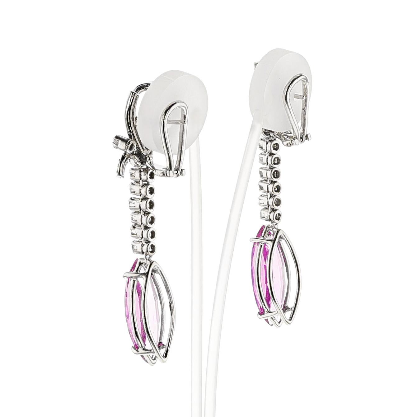 Art Deco AGL-zertifizierte Ohrringe mit natürlichem Marquise-Rosa-Topas und Diamanten, PT (Marquiseschliff) im Angebot