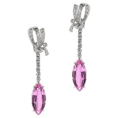 Vintage Art Deco AGL Certified Natural Marquise Pink Topaz and Diamond Earrings, PT