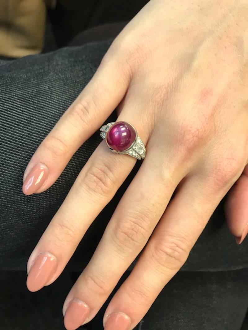 AGL Certified No-Heat Burma Star Ruby and Diamond Platinum Ring For Sale 1