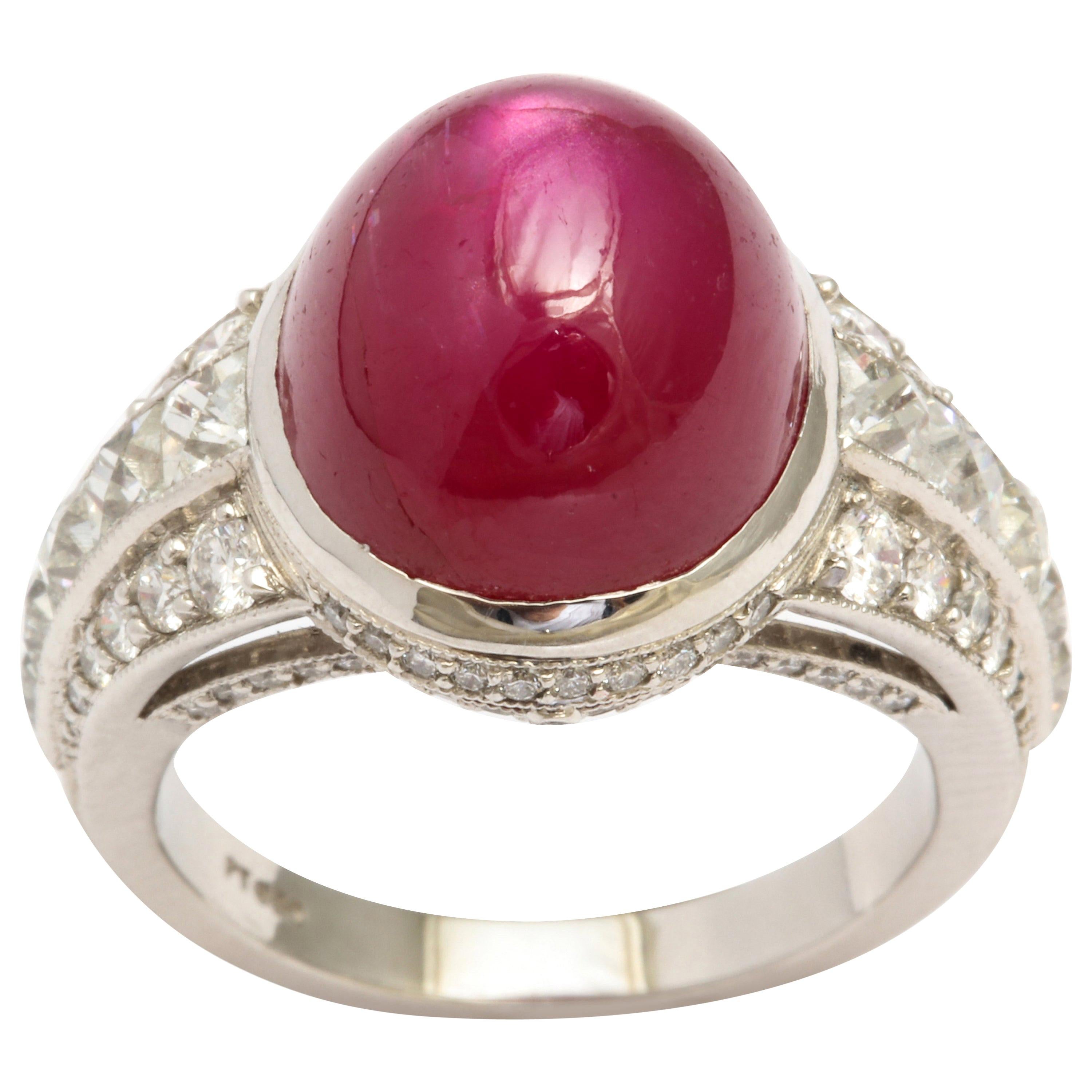 AGL Certified No-Heat Burma Star Ruby and Diamond Platinum Ring For Sale
