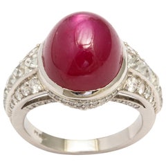 AGL Certified No-Heat Burma Star Ruby and Diamond Platinum Ring