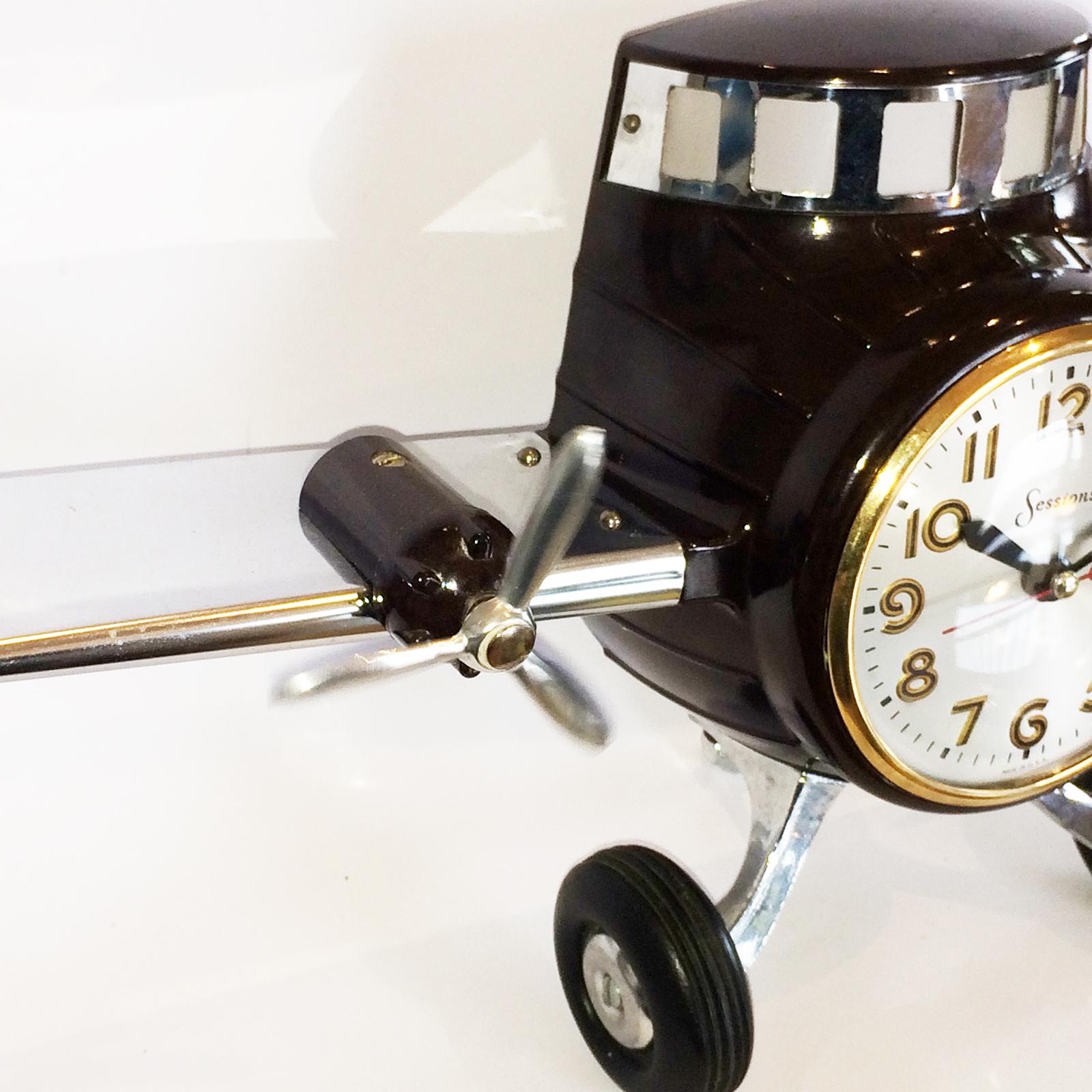 American Art Deco Airplane Aeroplane Clock in Bakelite and Chrome by Sessions For Sale