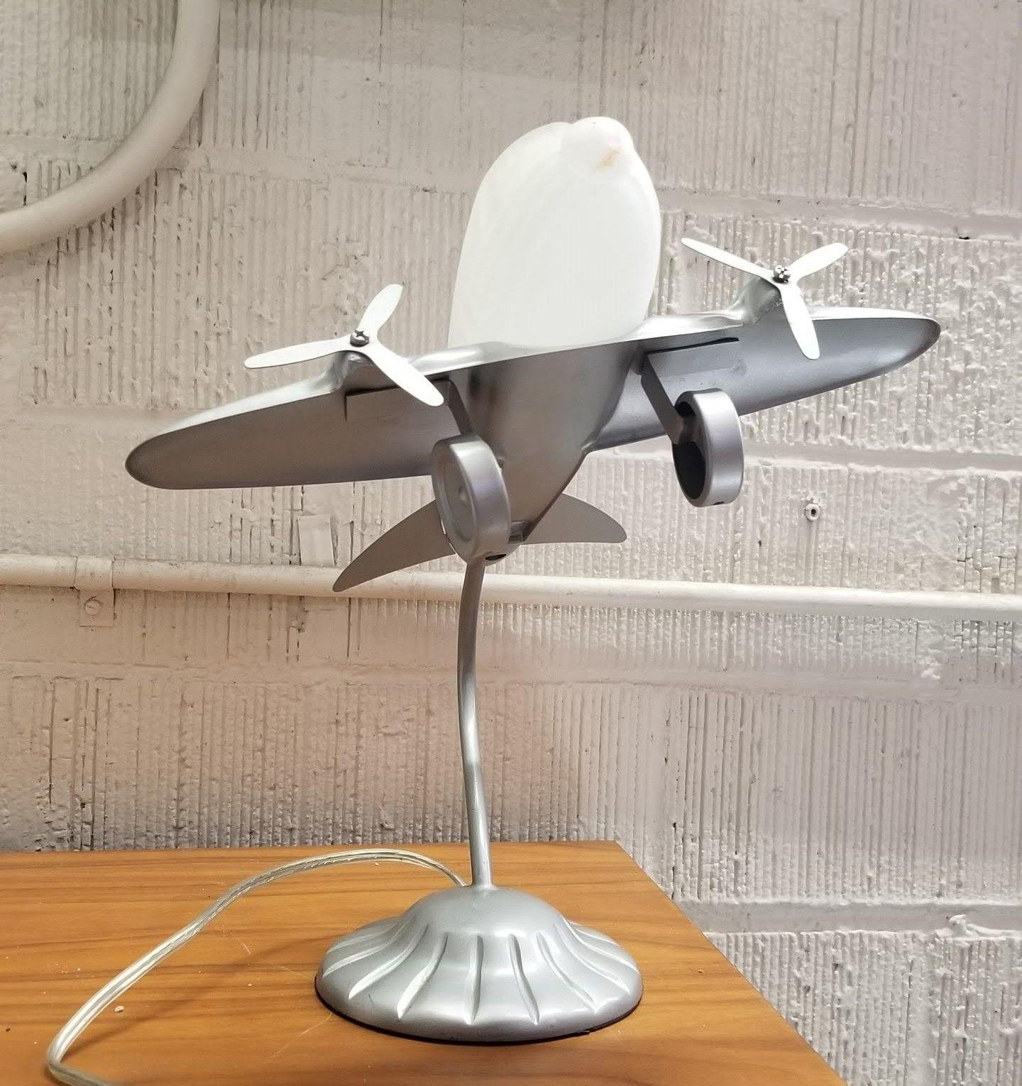 Mid-20th Century Art Deco Airplane Frosted Glass Table Lamp