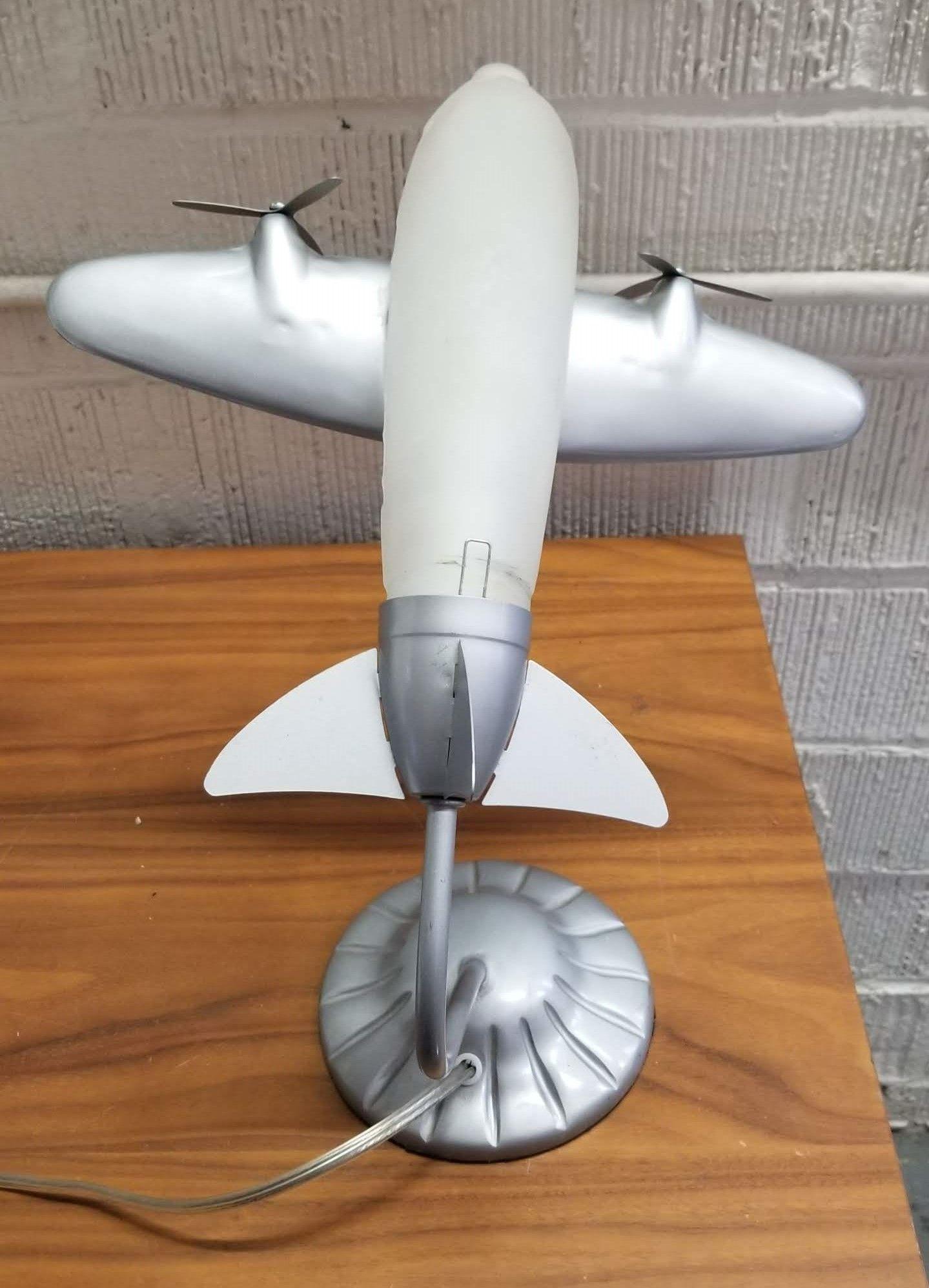 Metal Art Deco Airplane Frosted Glass Table Lamp
