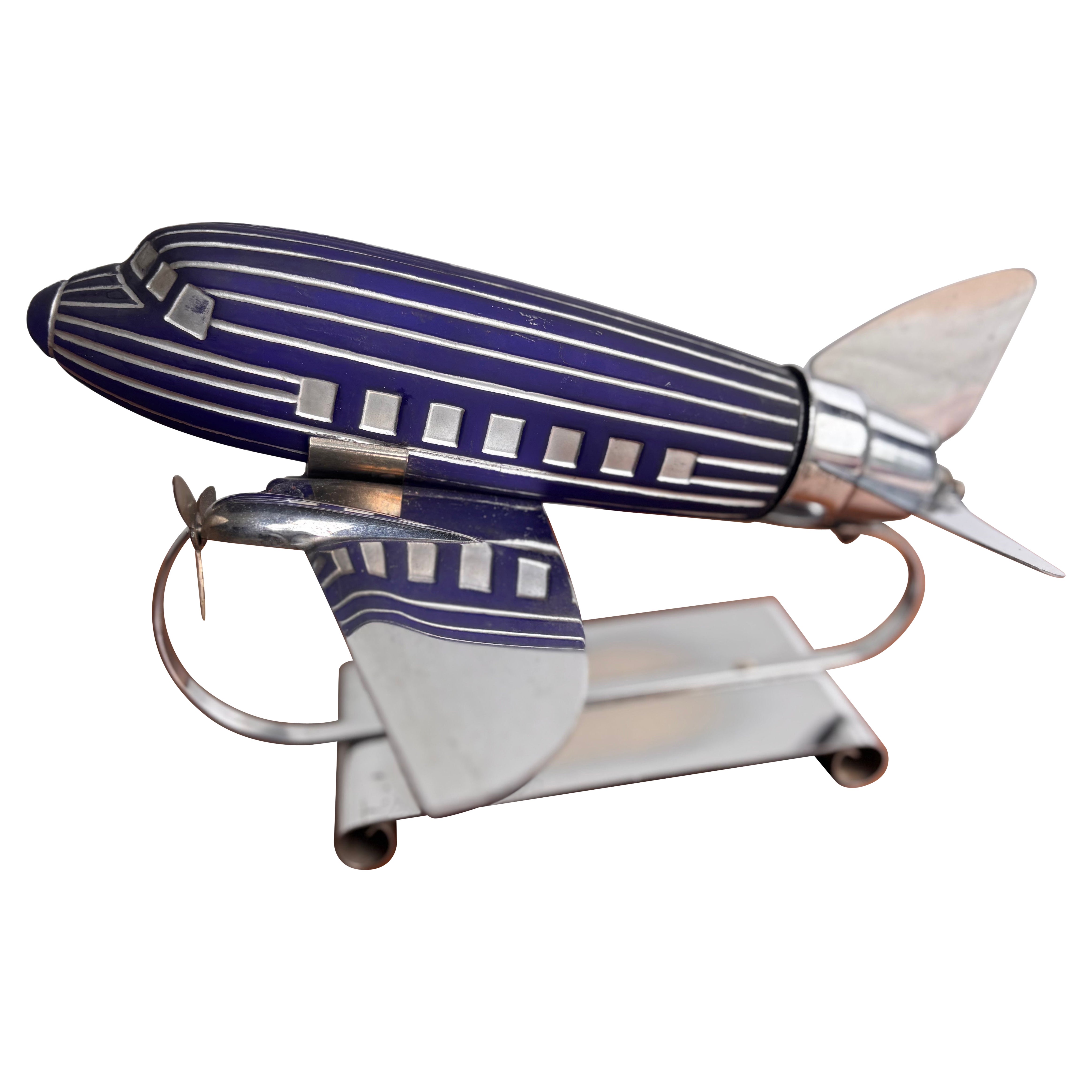 Art Deco Airplane Lamp, Chrome and Glass, Original 1937 Design, USA