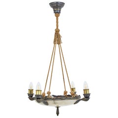 Art Deco Alabaster 4-Arm Ceiling Pendant Light