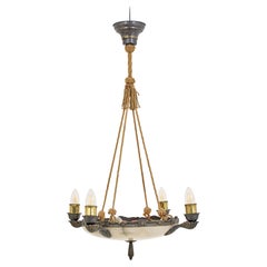 Lampada a sospensione da soffitto a 4 bracci in alabastro Art déco