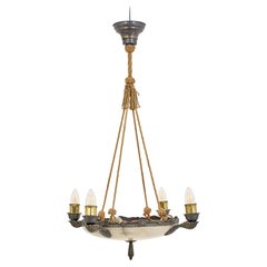 Retro Art deco alabaster 4 arm ceiling pendant light