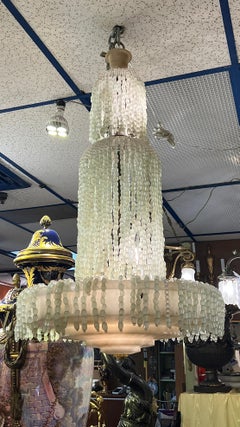 Art Deco Alabaster and Beaded Glass Chandelier