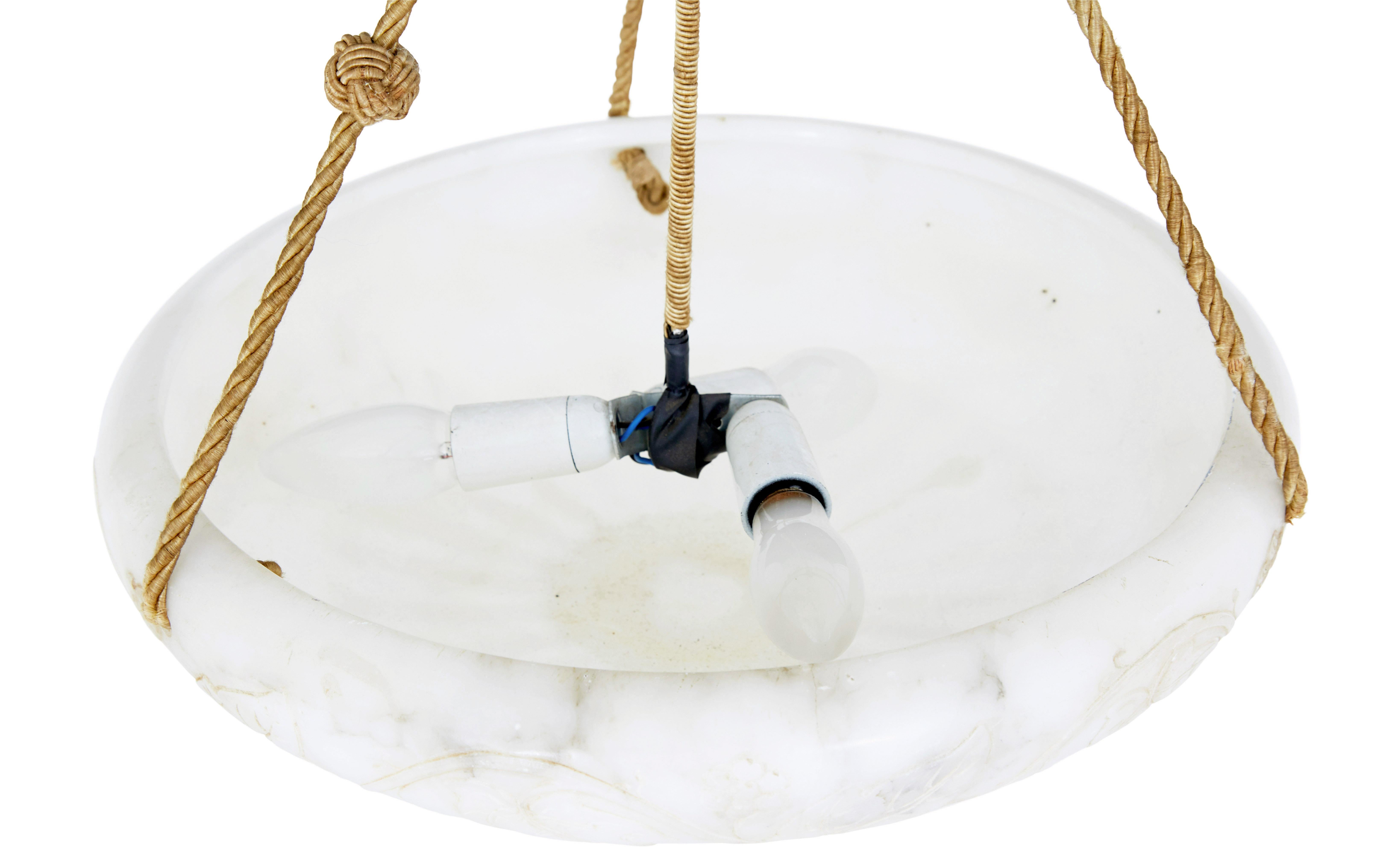 Art Deco Art deco alabaster and brass pendant light