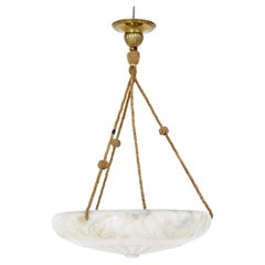 Used Art deco alabaster and brass pendant light
