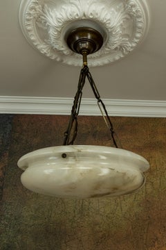 Art Deco Alabaster and Brass Pendant Light with Dark Veining, Germany, 1920s