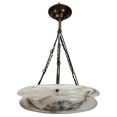 Art Deco Alabaster and Brass Pendant Light with Dark Veining, Germany, 1920s
