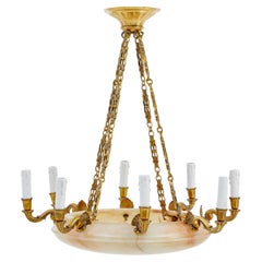 Antique Art deco alabaster and ormolu chandelier light