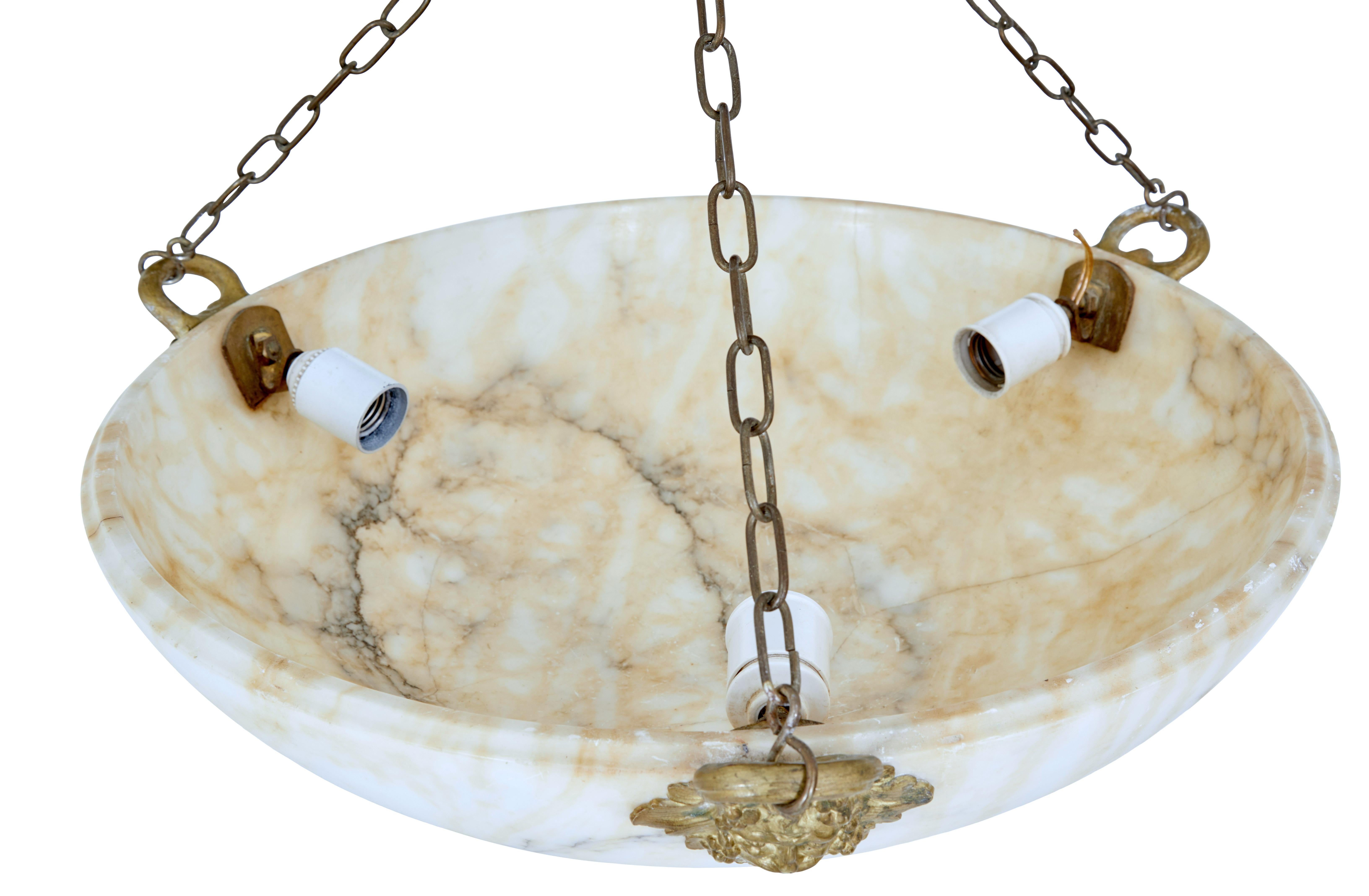 Swedish Art Deco Alabaster and Ormolu Pendant Light