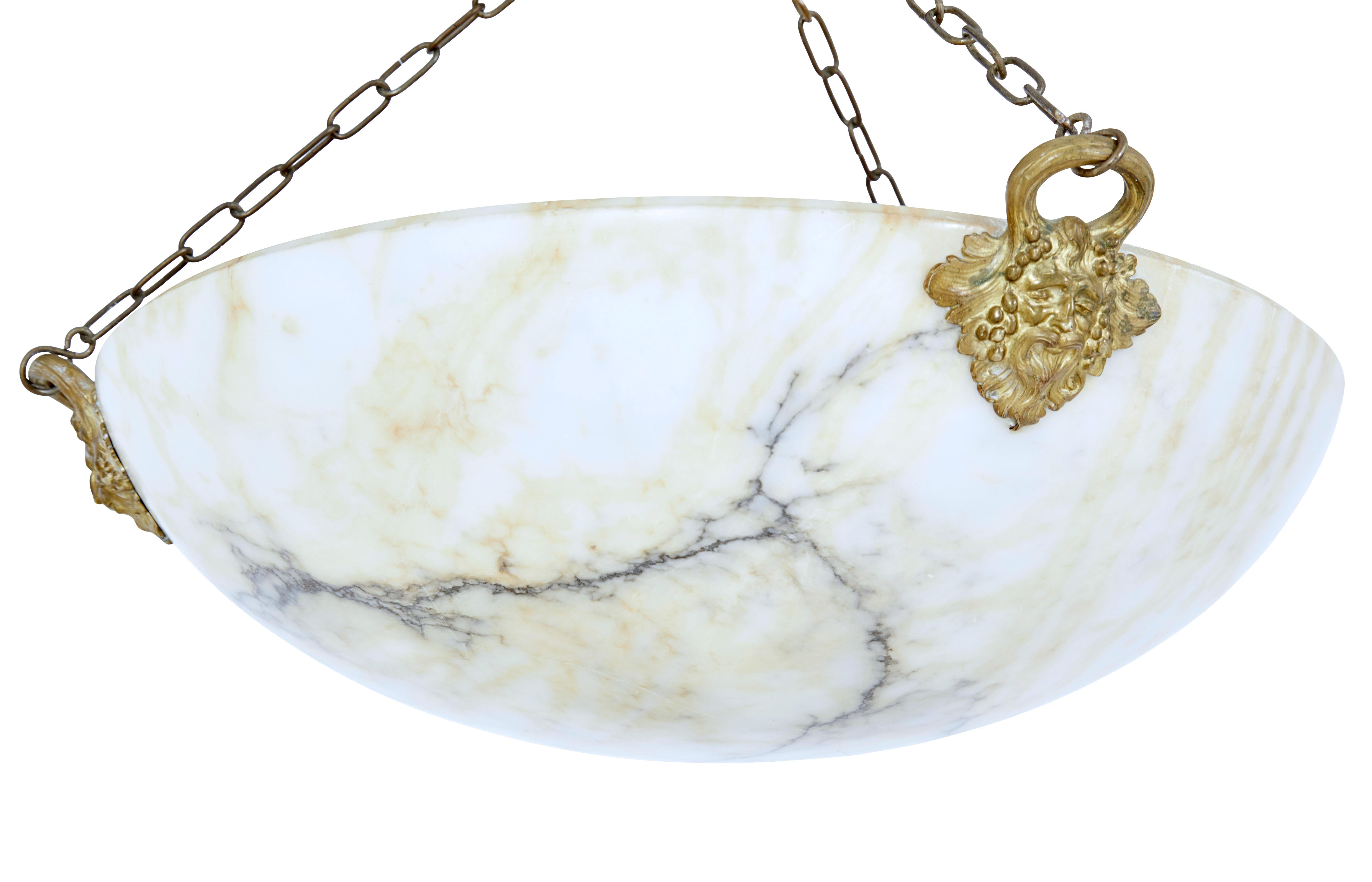 Art Deco Alabaster and Ormolu Pendant Light In Good Condition In Debenham, Suffolk