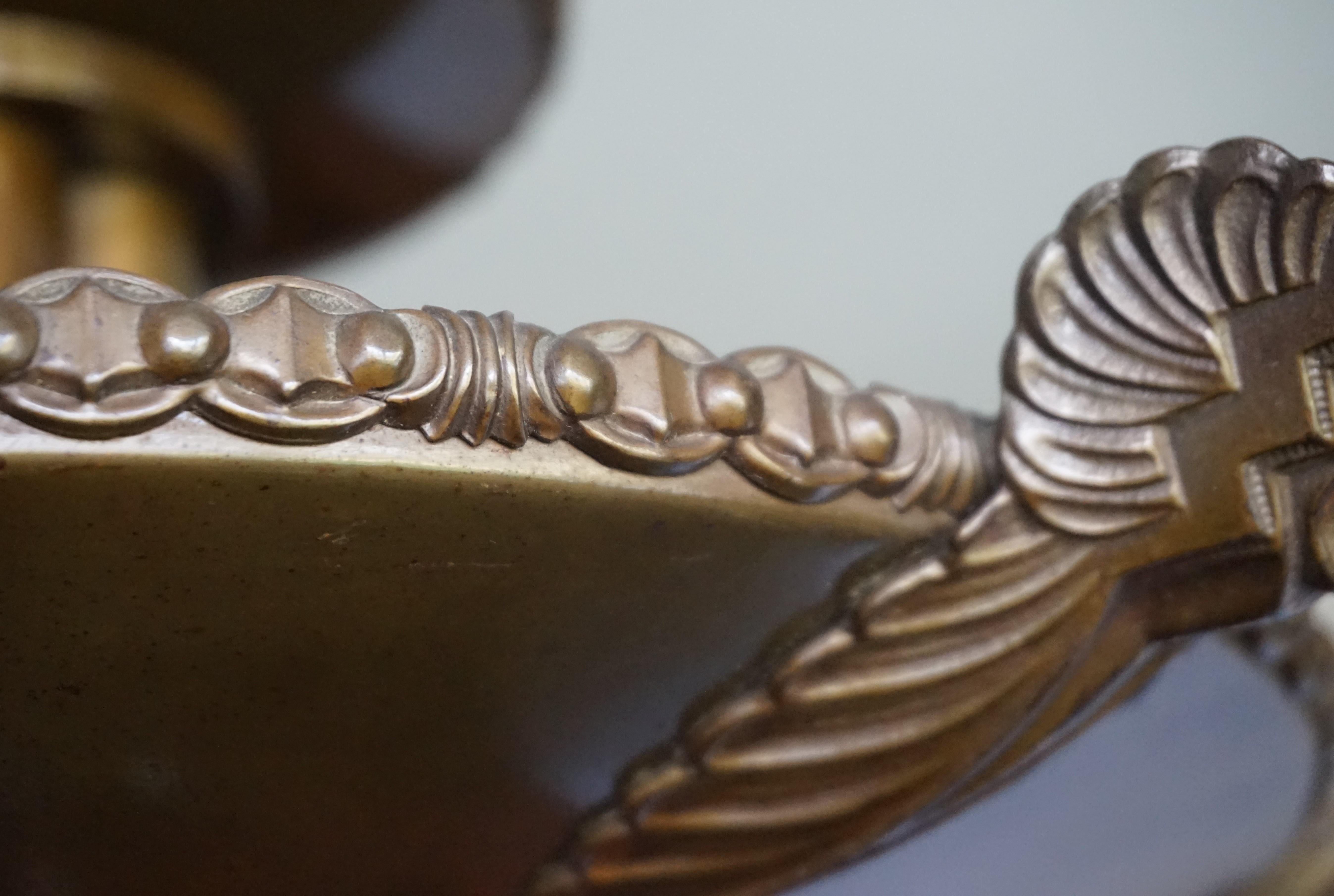 Art Deco Alabaster, Bronze & Brass Pendant / Chandelier Beautiful Shape & Color For Sale 11