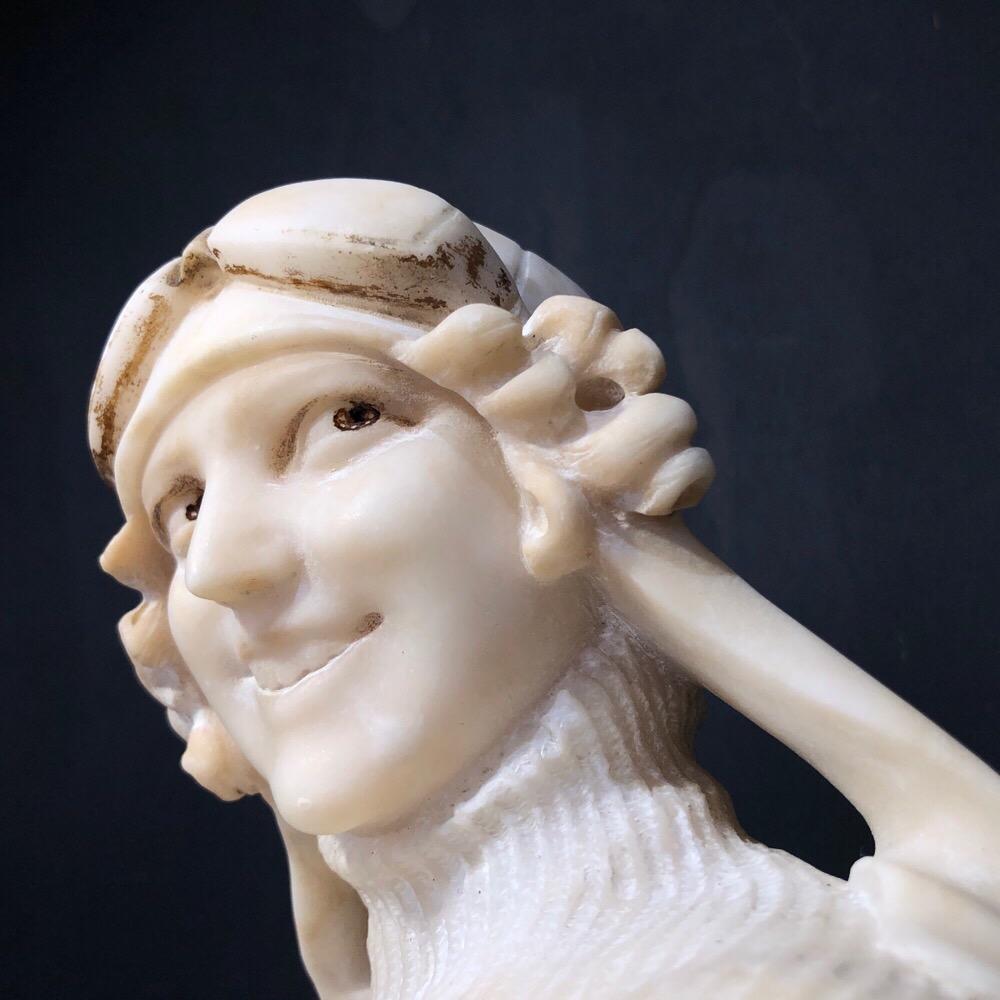 20th Century Art Deco Alabaster Bust of a Female Driver, Signed 