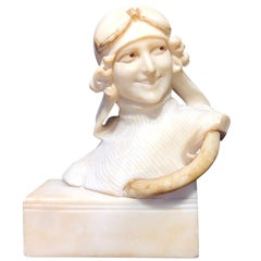 Art Deco Alabaster Bust of a Female Driver, Signed "Giusto Vi", circa 1920