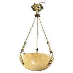 Art Deco Alabaster Ceiling Lamp Bronze, 1920s