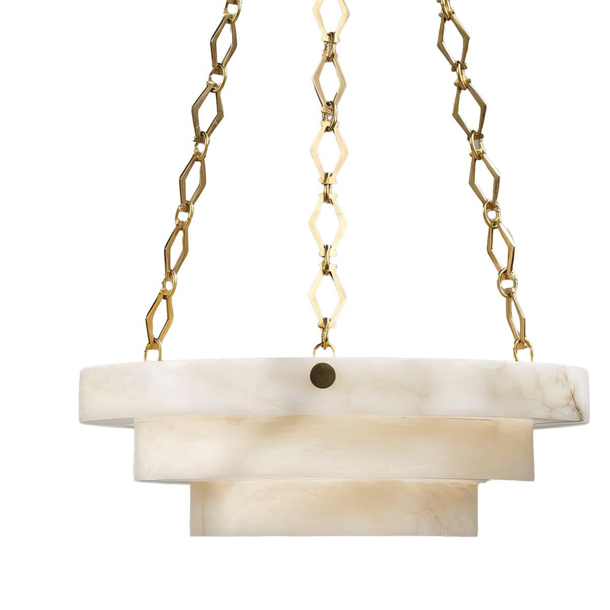 Art Deco Alabaster Chandelier - Brass Finish In New Condition For Sale In Westwood, NJ