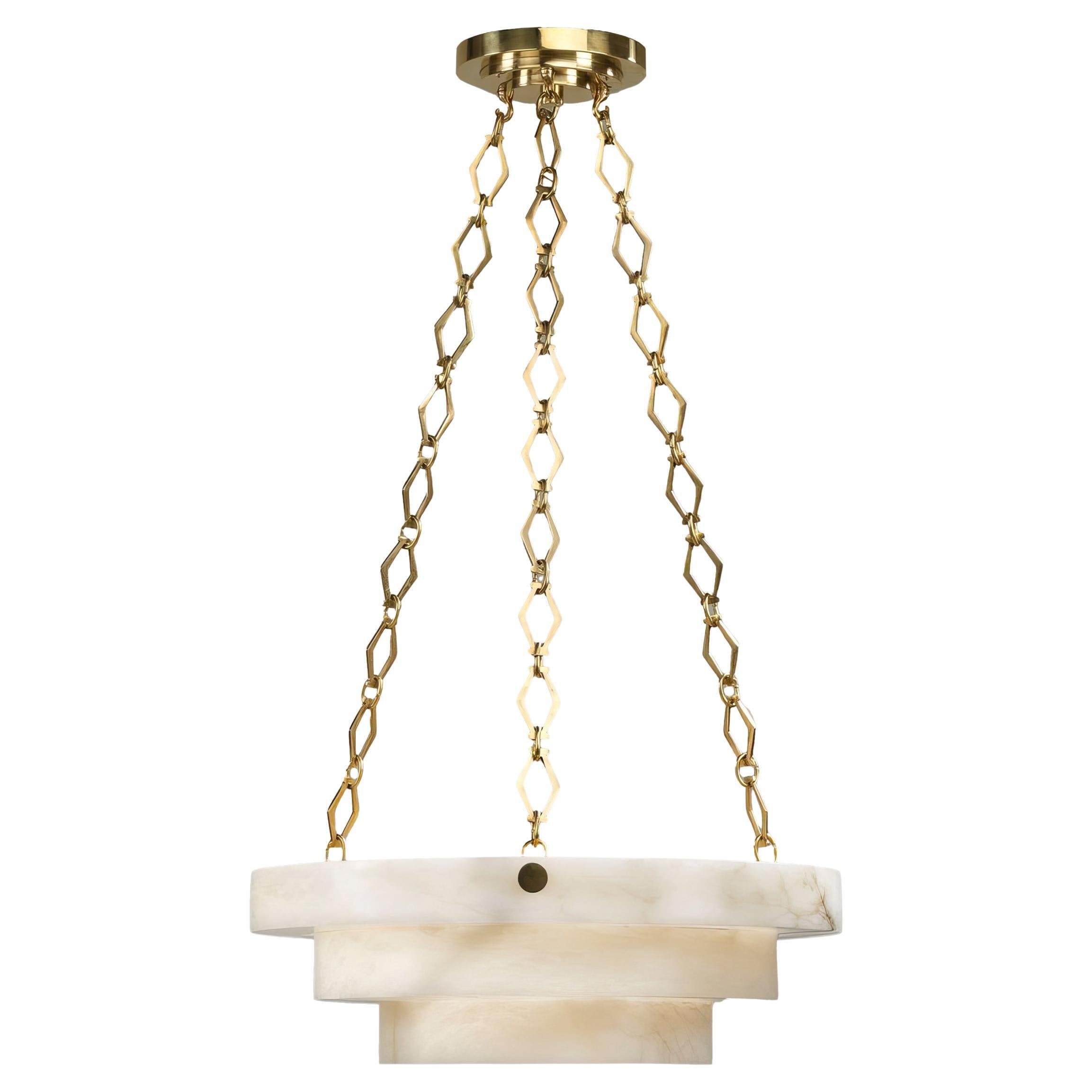 Art Deco Alabaster Chandelier - Brass Finish For Sale