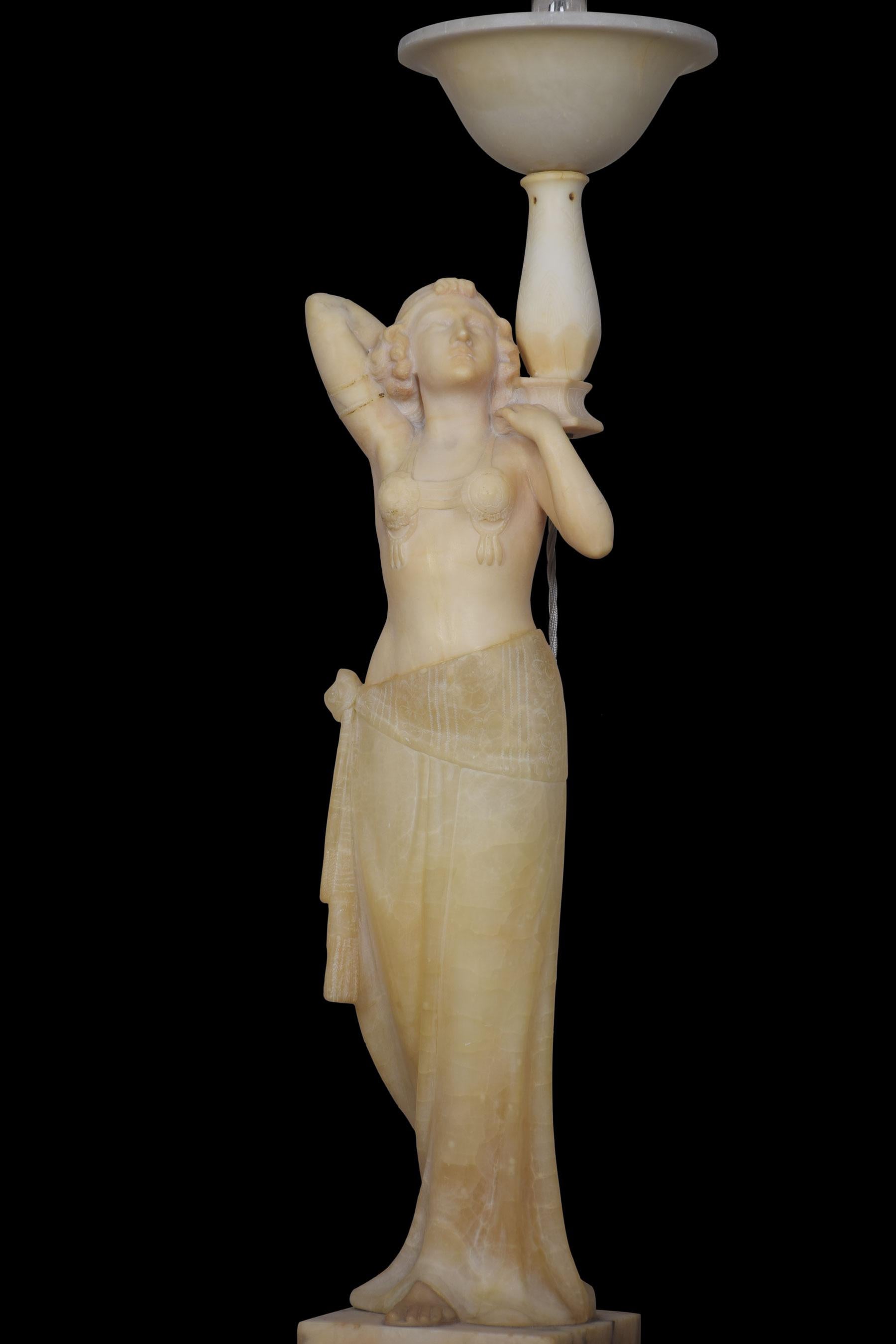 Art Deco Alabaster Figural Lamp For Sale 3