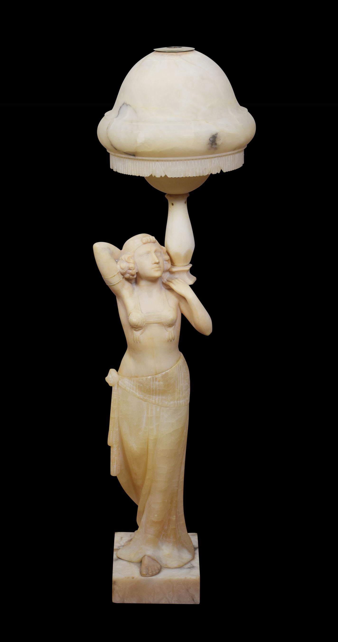 Art Deco Alabaster Figural Lamp For Sale 5