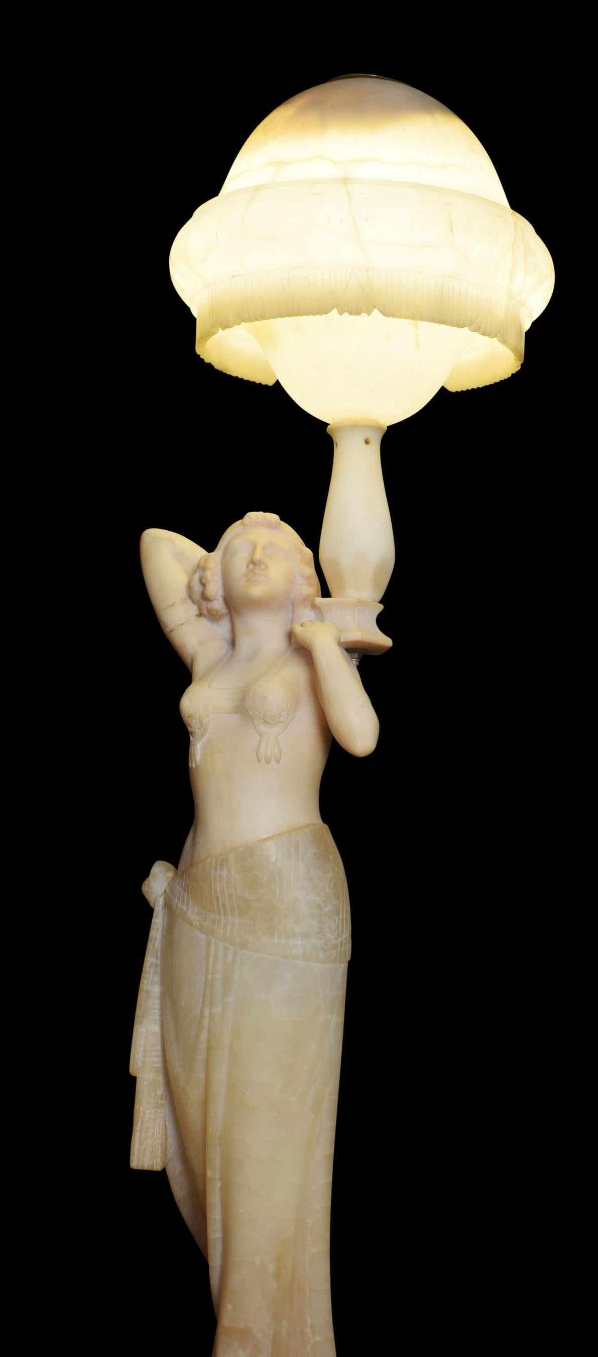 Art Deco Alabaster Figural Lamp For Sale 6
