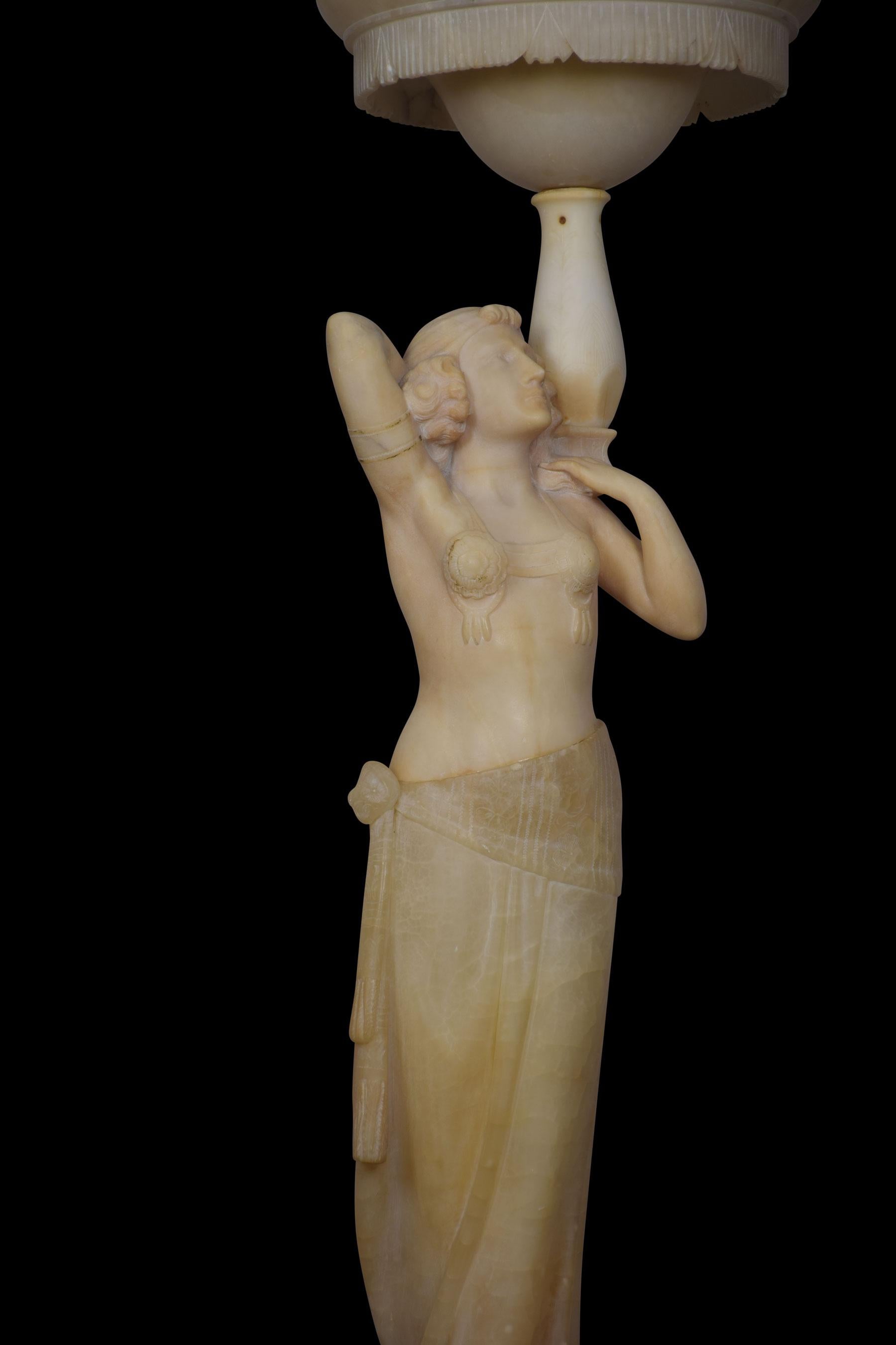 British Art Deco Alabaster Figural Lamp For Sale