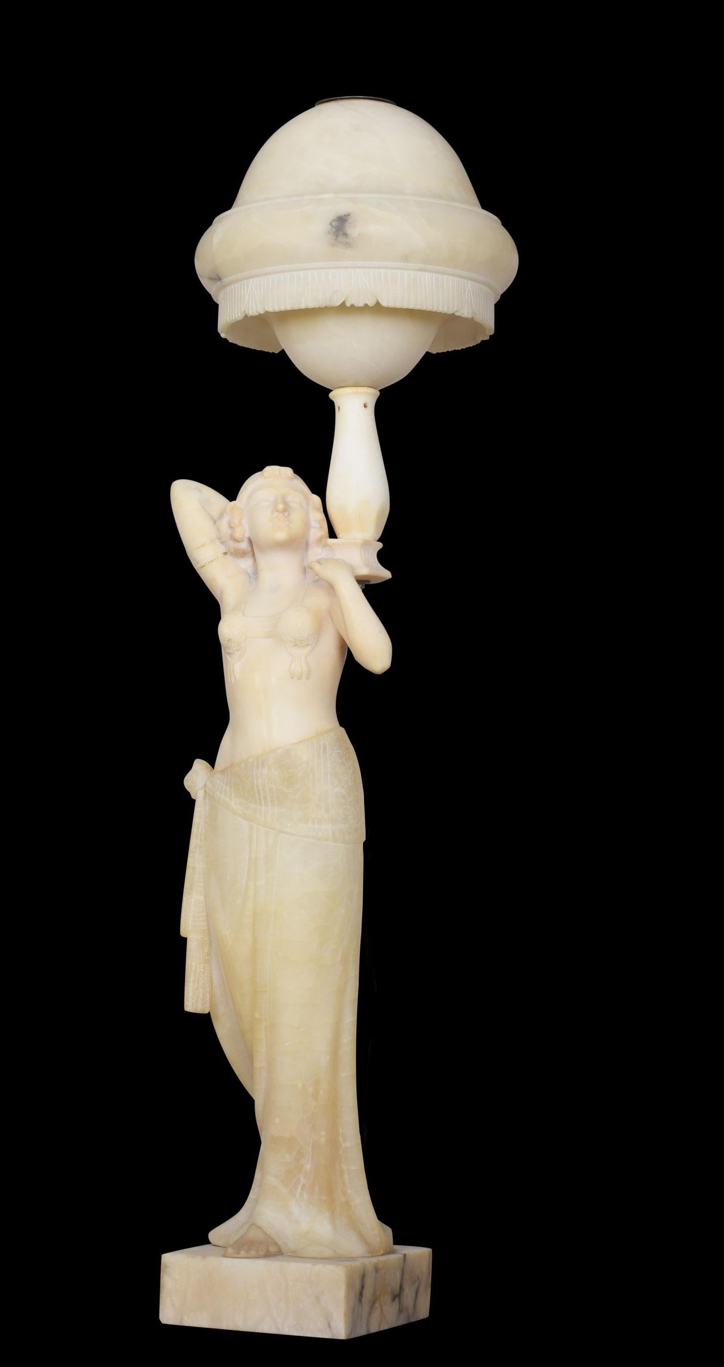 Art Deco Alabaster Figural Lamp In Good Condition For Sale In Cheshire, GB