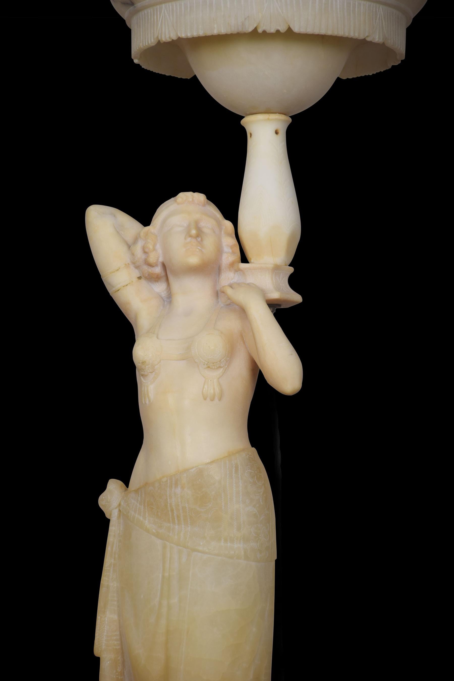 20th Century Art Deco Alabaster Figural Lamp For Sale