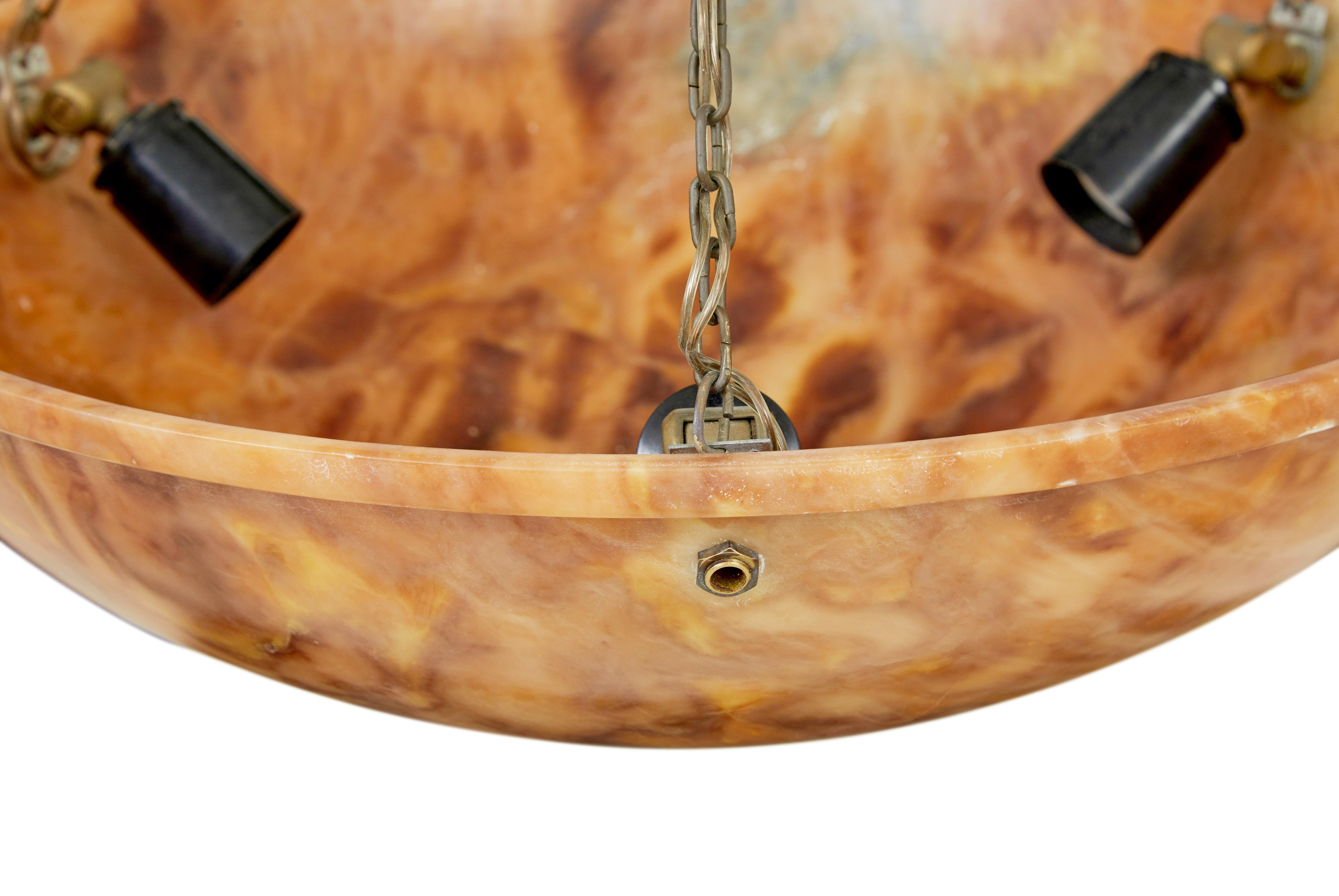 Svedese Art Deco alabaster hanging dish light in vendita