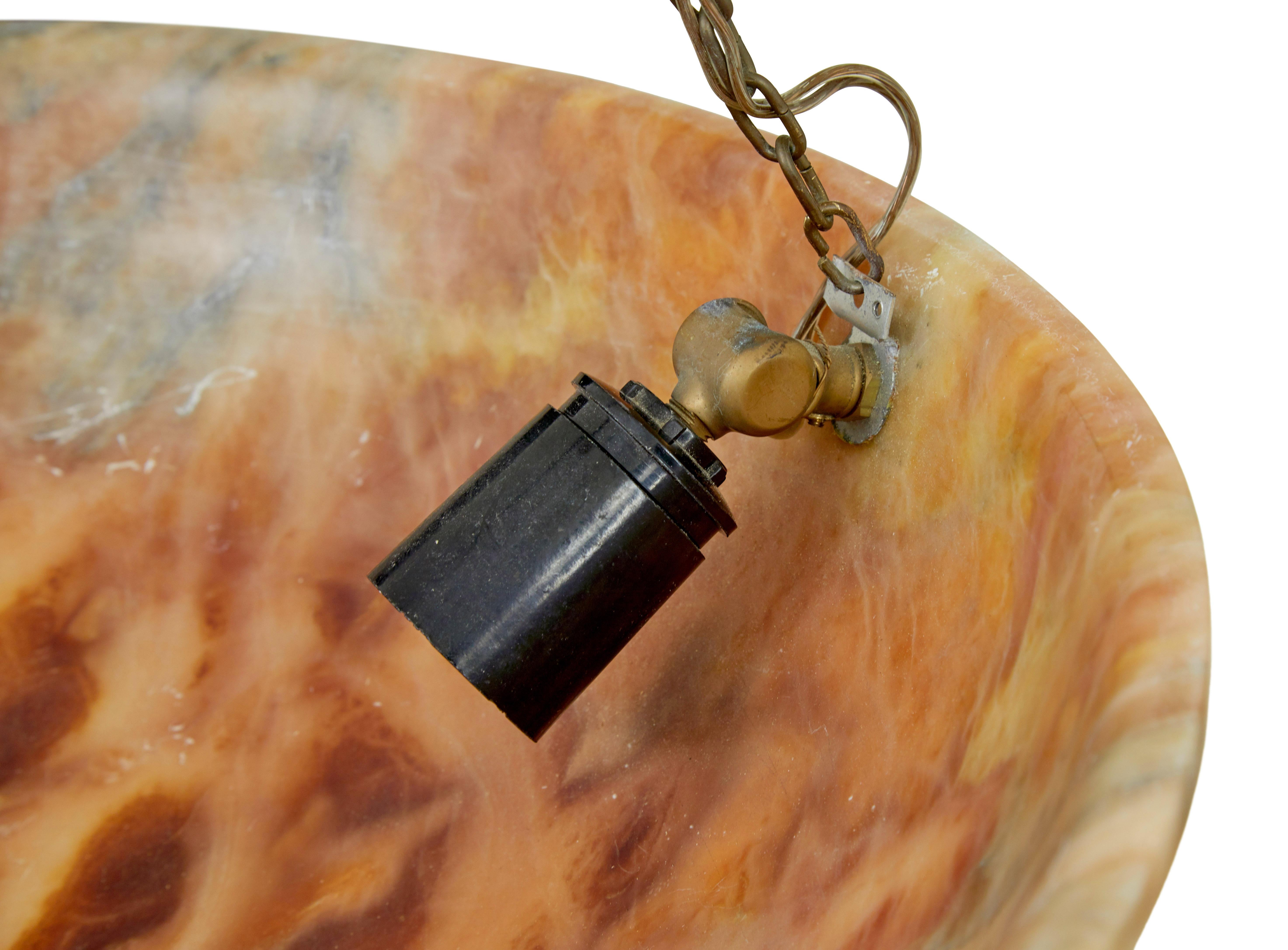 Intagliato a mano Art Deco alabaster hanging dish light in vendita