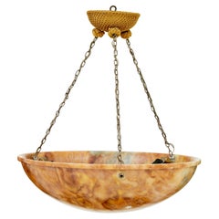 Art Deco alabaster hanging dish light