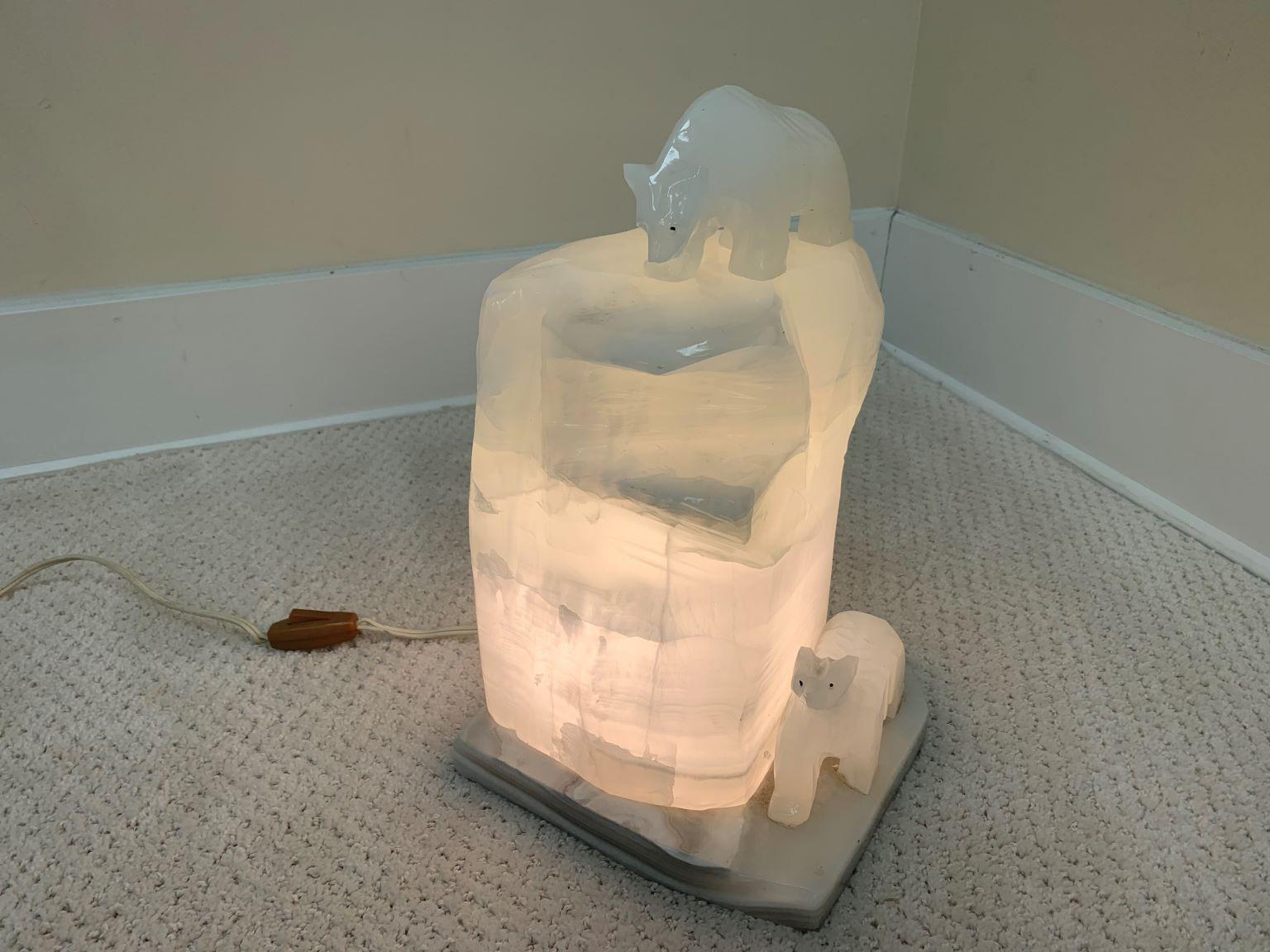 Unknown Art Deco Alabaster Lamp with Polar Bears, Circa 1920’s-`1930’s