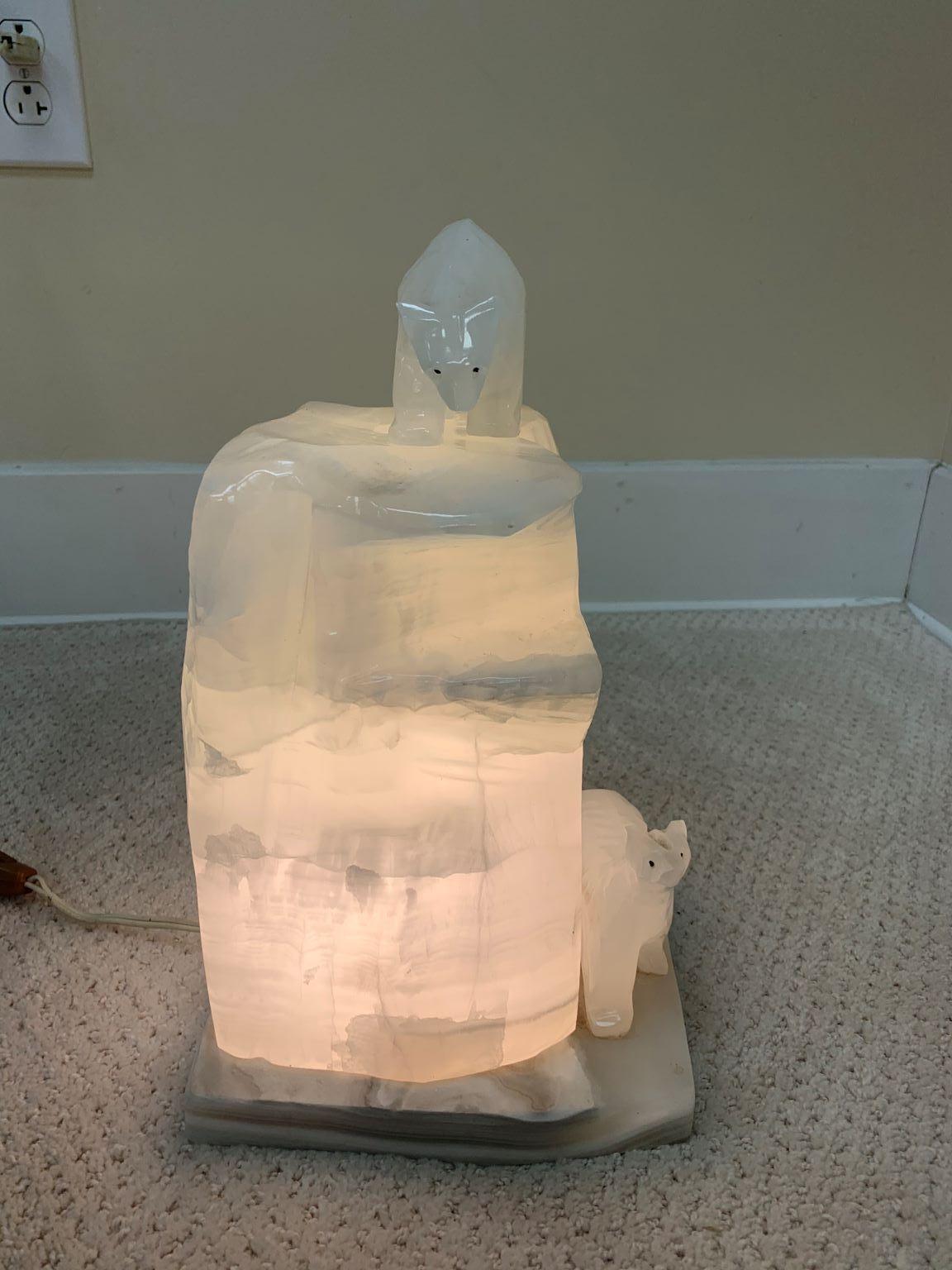 Art Deco Alabaster Lamp with Polar Bears, Circa 1920’s-`1930’s In Good Condition In Bernville, PA