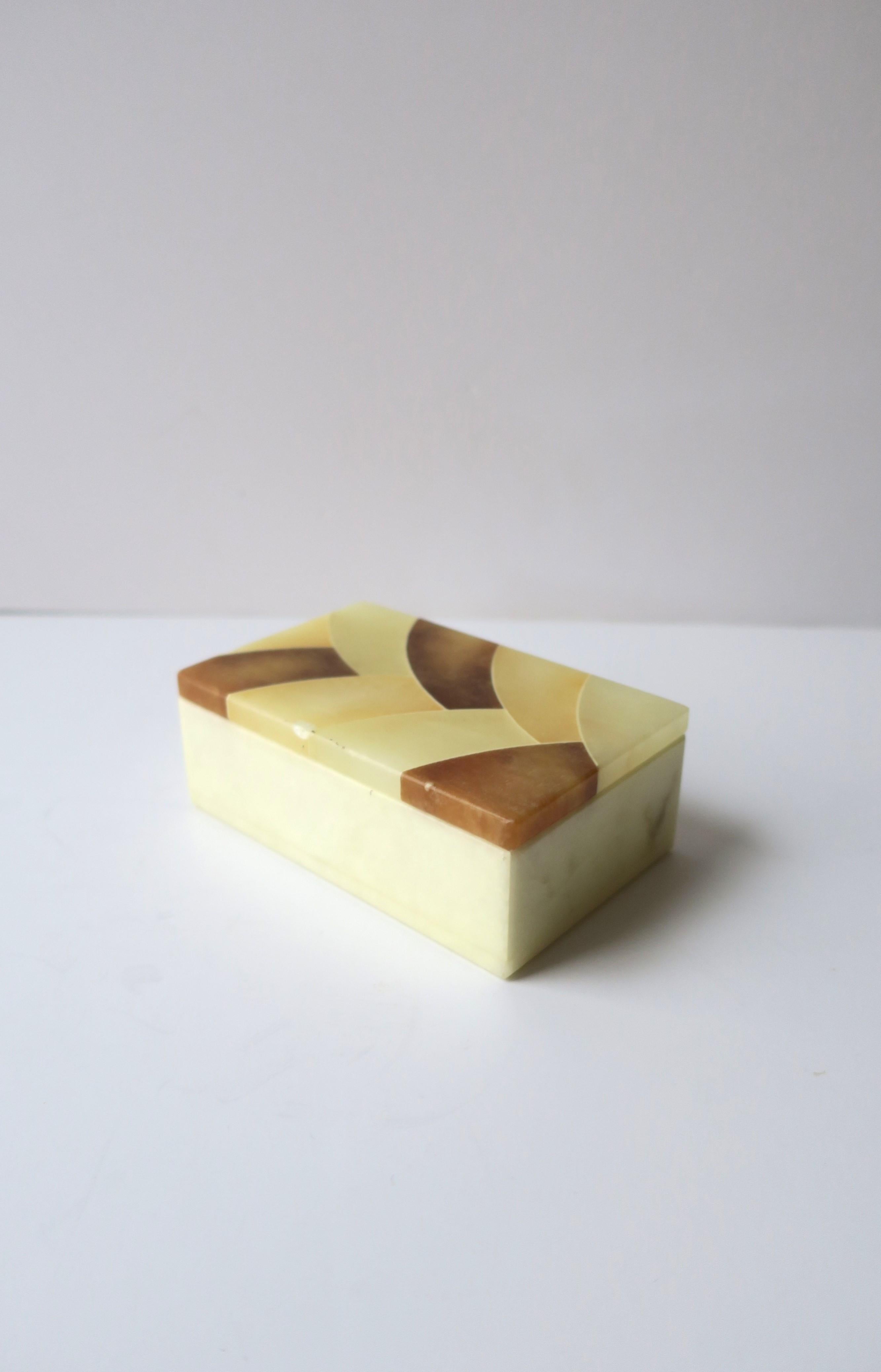 Lacquered Art Deco Alabaster Marble Jewelry Box