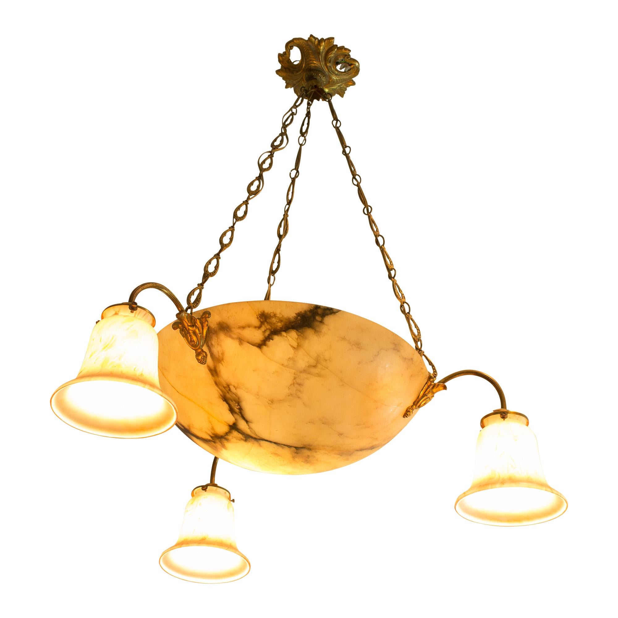 Bronze Lustre à suspension Art Déco en albâtre en vente