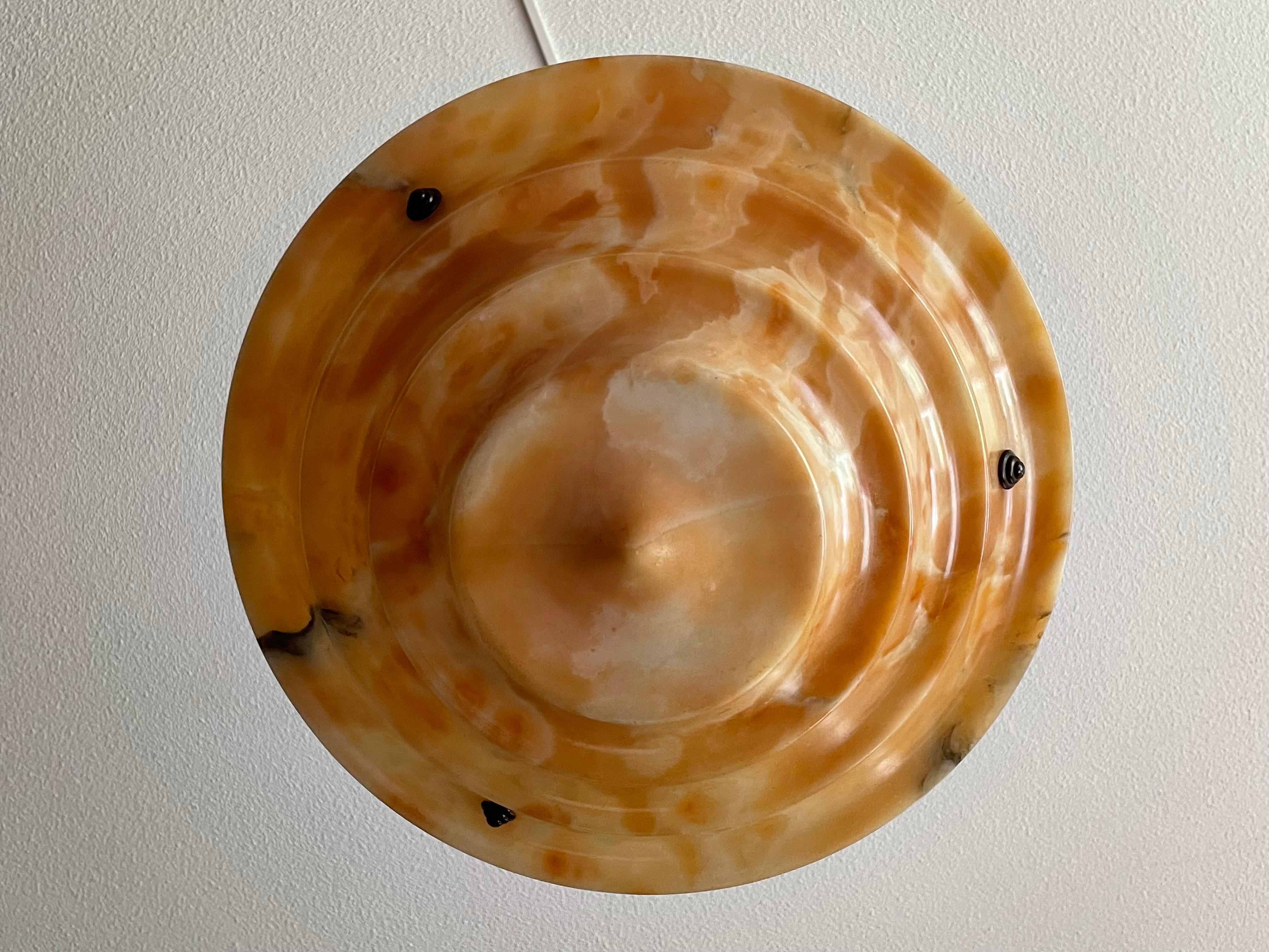 Art Deco Alabaster Pendant / Chandelier with Perfect Canopy & Dito Original Rope For Sale 10