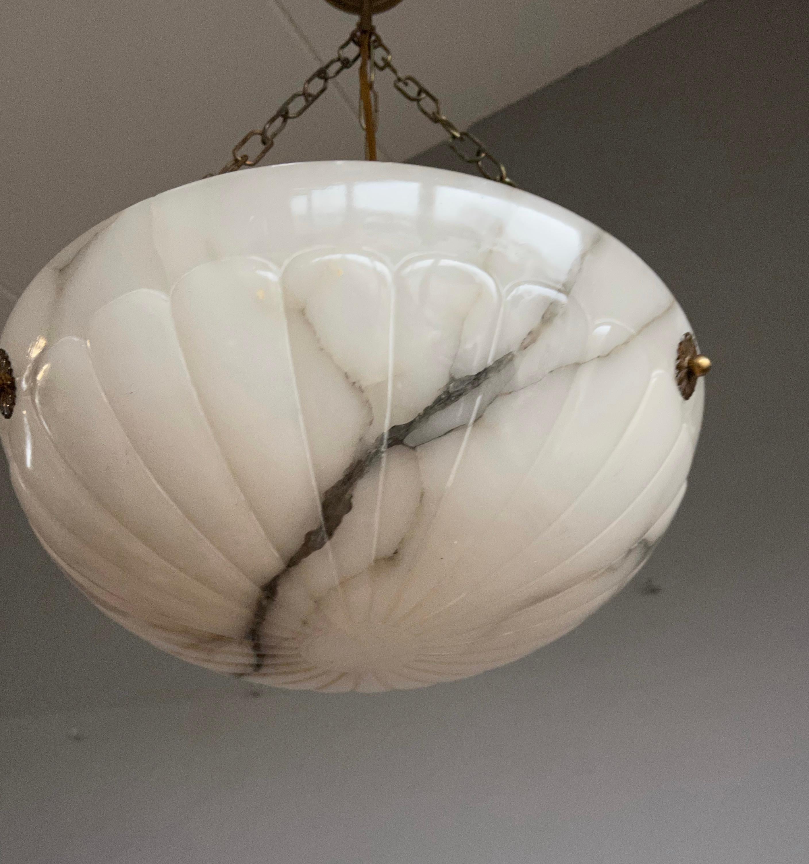 Art Deco Alabaster Pendant / Chandelier with Thunderstroke-Like Black Veins 1920 6