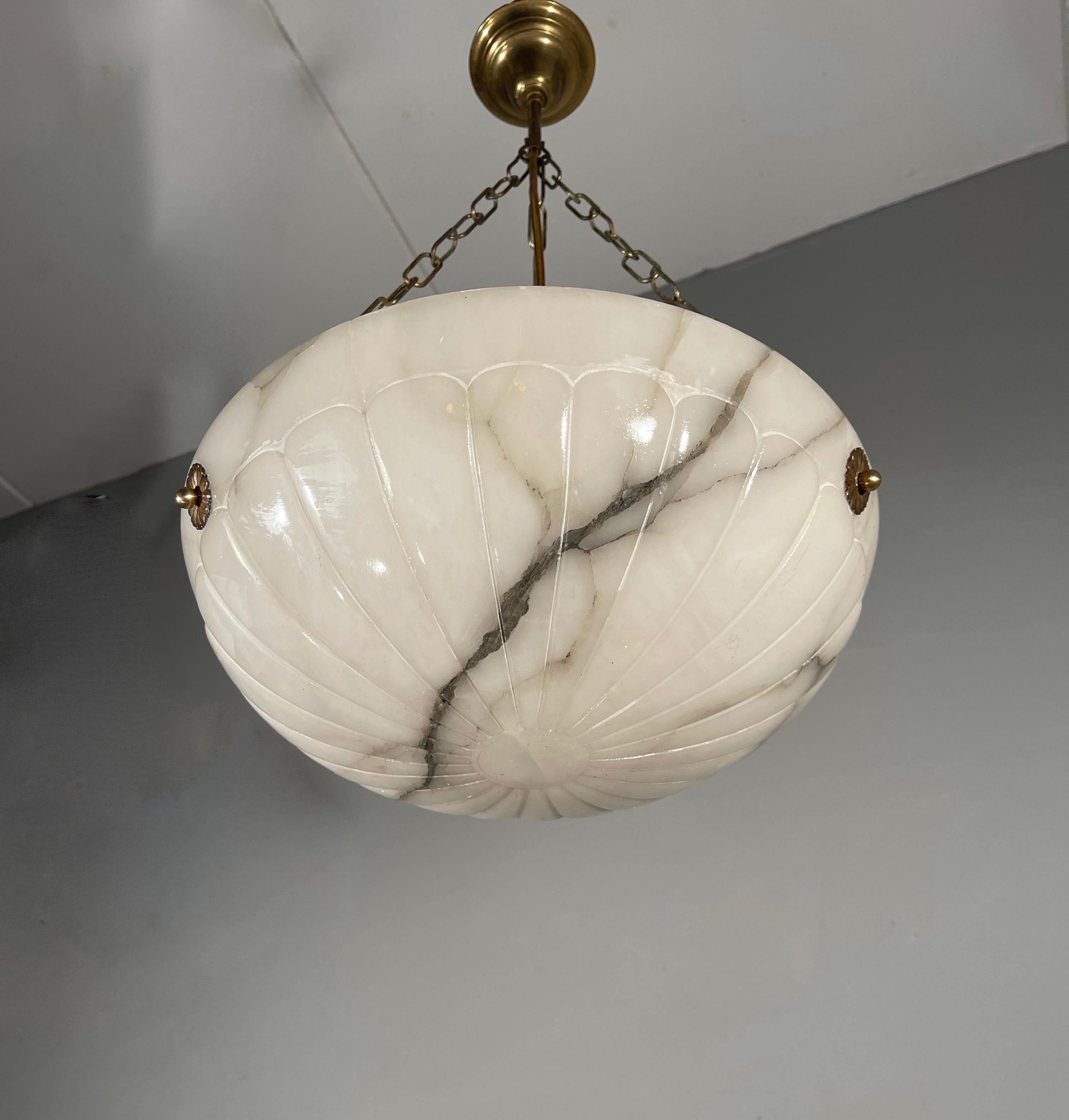 Art Deco Alabaster Pendant / Chandelier with Thunderstroke-Like Black Veins 1920 13