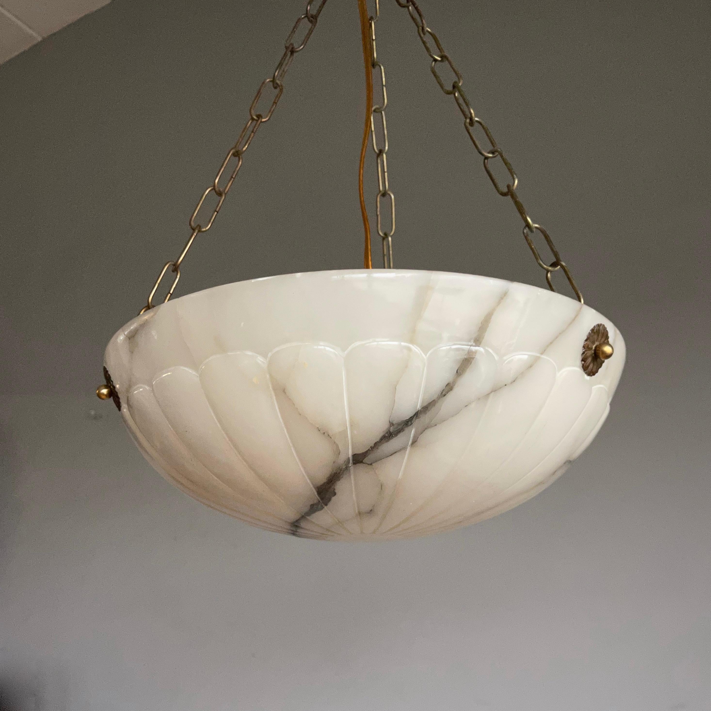 Bronzed Art Deco Alabaster Pendant / Chandelier with Thunderstroke-Like Black Veins 1920